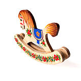 Коник іграшка дерев'яна ручної роботи Петриківський розпис 11х8см "СИНЯ" Український сувенір, фото 5