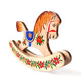 Коник іграшка дерев'яна ручної роботи Петриківський розпис 11х8см "СИНЯ" Український сувенір, фото 6
