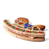 Коник іграшка дерев'яна ручної роботи Петриківський розпис 11х8см "СИНЯ" Український сувенір, фото 8