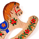 Коник іграшка дерев'яна ручної роботи Петриківський розпис 11х8см "СИНЯ" Український сувенір, фото 9