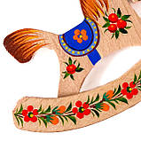 Коник іграшка дерев'яна ручної роботи Петриківський розпис 11х8см "СИНЯ" Український сувенір, фото 10