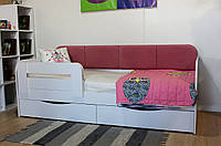 Ліжко дитяче, підліткове з м'якою спинкою Фанта 190 білий з рожевим з бортиком