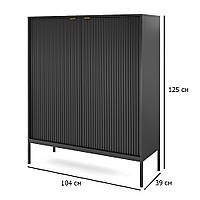 Низкий шкаф с полками черный Nova 104 см на металлических ножках с золотыми ручками в комнату