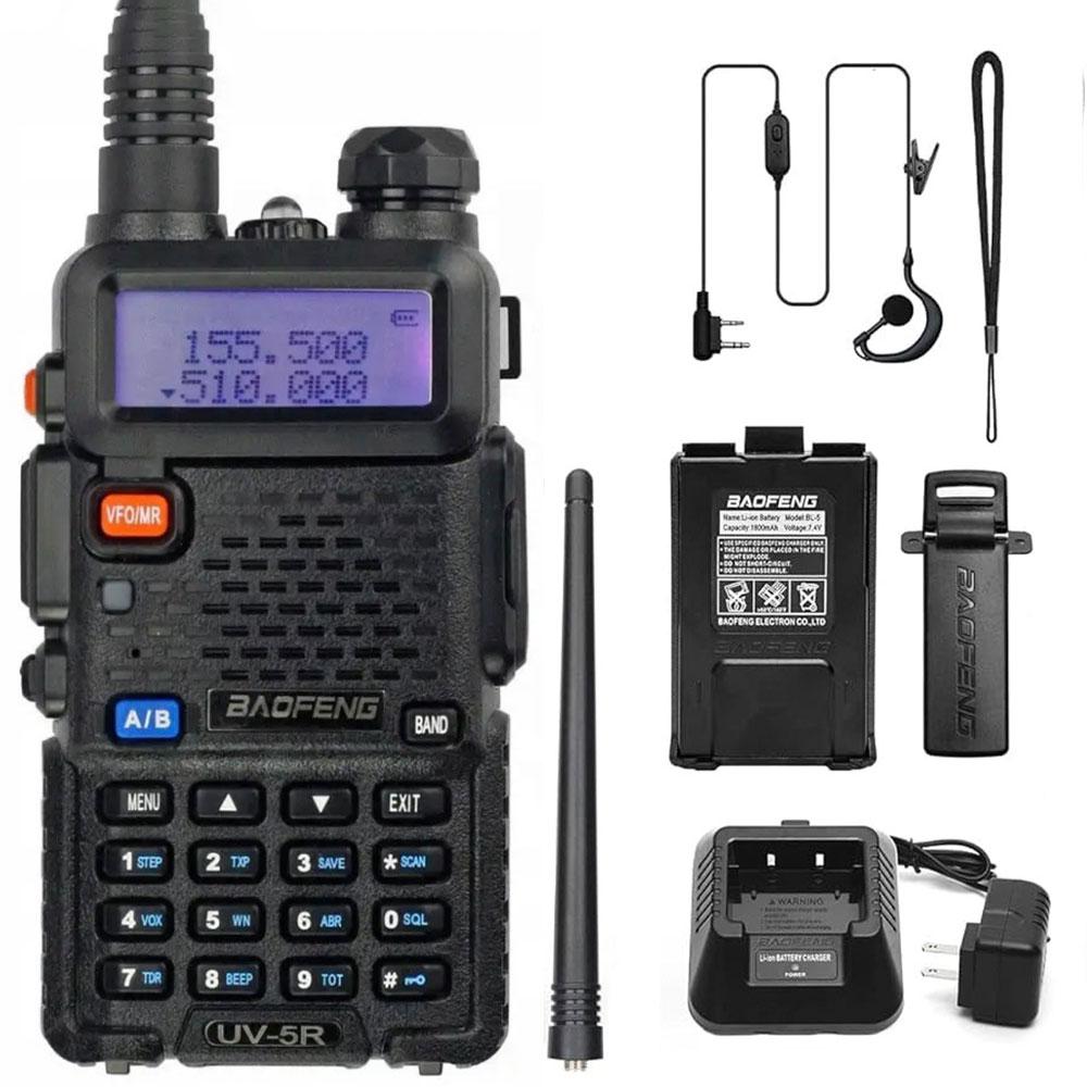 Рация Baofeng UV-5R до 5км, на 1800 мАч, 8 Вт + Гарнитура / Радиостанция для охоты и рыбалки