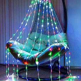 Гірлянда штора Водоспад, 2x1,5м, 10 ниток, 200 LED, 220В, 8 режимів, Мультиколор