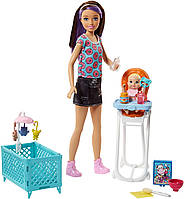 Игровой Набор Barbie Скиппер манеж и стульчик "Забота" серии Няня "Уход за малышами" кормление