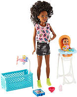 Игровой Набор Barbie Няня - манеж и стульчик "Забота" серии "Уход за малышами" кормление Скиппер