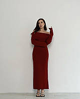 Нові червоні вʼязані сукні максі довжини з опущеними плечима