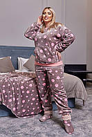 Женская пижама махровая теплая сиреневая принт лапка Комплект Кофта и Штаны домашний зимний