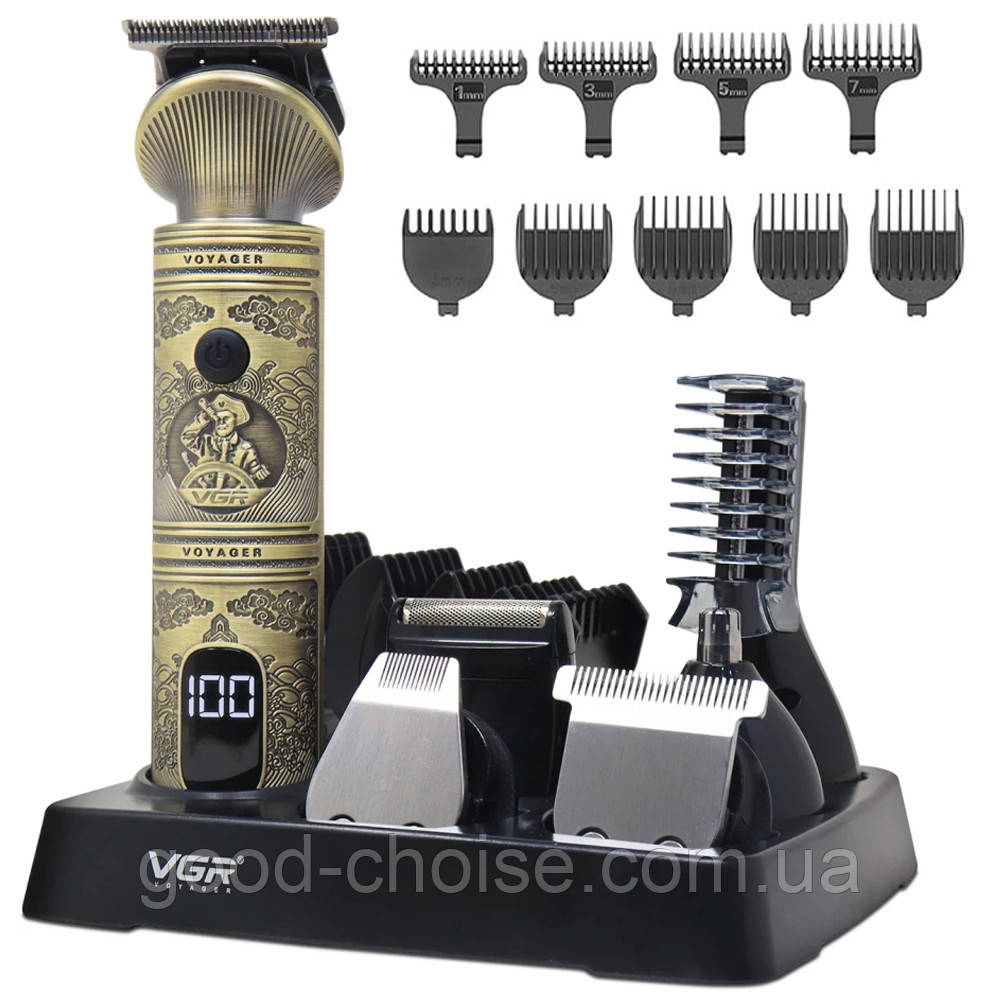 Акумуляторна машинка для стрижки з USB, VGR V-106 / Універсальний чоловічий набір для стрижки волосся, бороди, фото 1