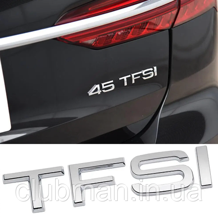 Емблема задня накліпка на кришку багажника 45 TFSI AUDI (Ауді) від 230 до 252 к.c. - Хром 182x22 mm, фото 1