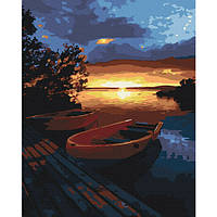 Премиум картина по номерам Красивый закат на озере Размер 40х50 см