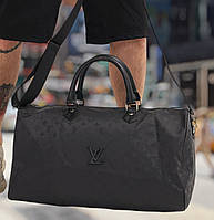 Дорожная сумка Louis Vuitton черная ремень через плече ножки на дне ткань синтетика
