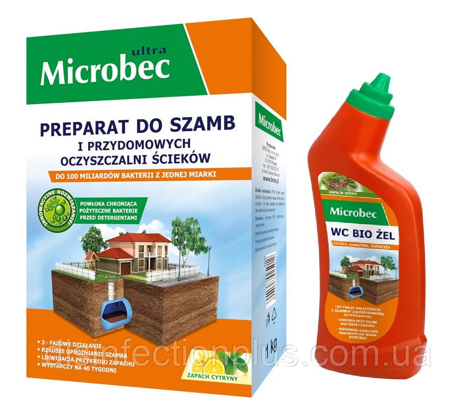 Порошок Microbec для септиків та вигрібних ям 1 кг+Гель WC bio 500 мл