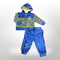 Тёплый детский велюровый костюм (кофточка + полуползунки) Nicol 68 см Голубой с желтым
