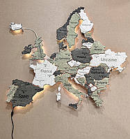Деревянная настенная карта Европы на акриле в интерьер цвета Verde 100х97см
