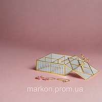 Шкатулка для украшений Золотой олень квадратная стекло с металлическим каркасом 22х22 см, шкатулка квадратная
