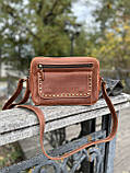 Жіноча шкіряна сумка через плече крос боді коньячна 19х25х6 см, фото 2