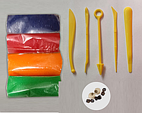 Масса для лепки тесто 4 цвета 80 г аксессуары, стеки - творческий набор