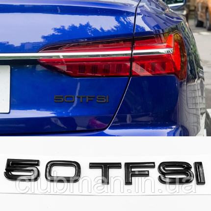 Емблема задня накліпка на кришку багажника 50 TFSI AUDI (Ауді) від 286 до 313 к.c. - Чорний глянець 182x22 mm, фото 1