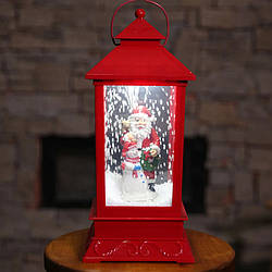 Сніговий фонтан RESTEQ. Декоративний ліхтар з ефектом снігопаду, підсвічуванням та музикою Дід Мороз, світло тепле. Святковий