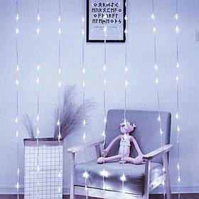 Гірлянда штора Водоспад, 3x2м, 10 ниток, 360 LED, 220В, 8 режимів, Білий