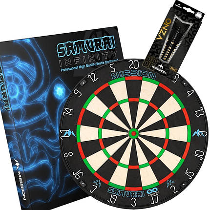 Набор для игры в дартс мишень Samurai Infinity с фирменными дротиками Onza производитель Mission Англия, фото 1