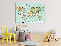Карта мира в детскую комнату картина на холсте, Дизайнерские картины на холсте 120, 80, 1