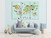 Карта мира в детскую комнату картина на холсте, Дизайнерские картины на холсте 180, 120, 3
