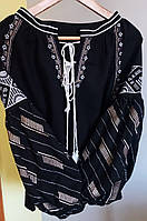 Женская вышиванка хлопок-натуральная, черная блуза с вышивкой
