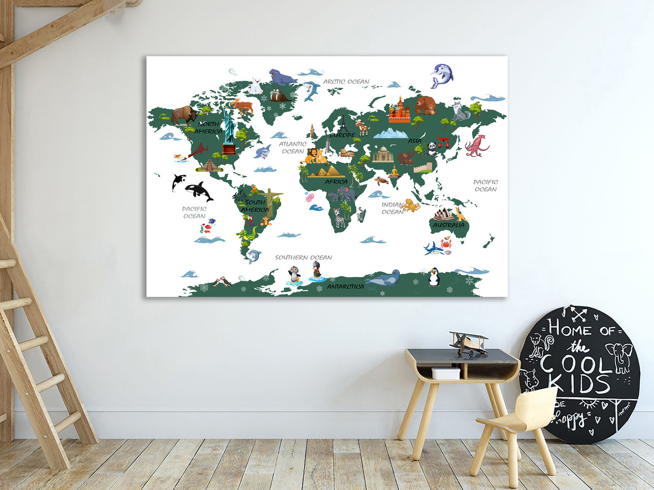 Детская карта мира для детей на холсте картина, картины в детскую ...