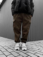 Мужские зимние штаны с карманами хаки на флисе Брюки карго теплые с начесом (B)