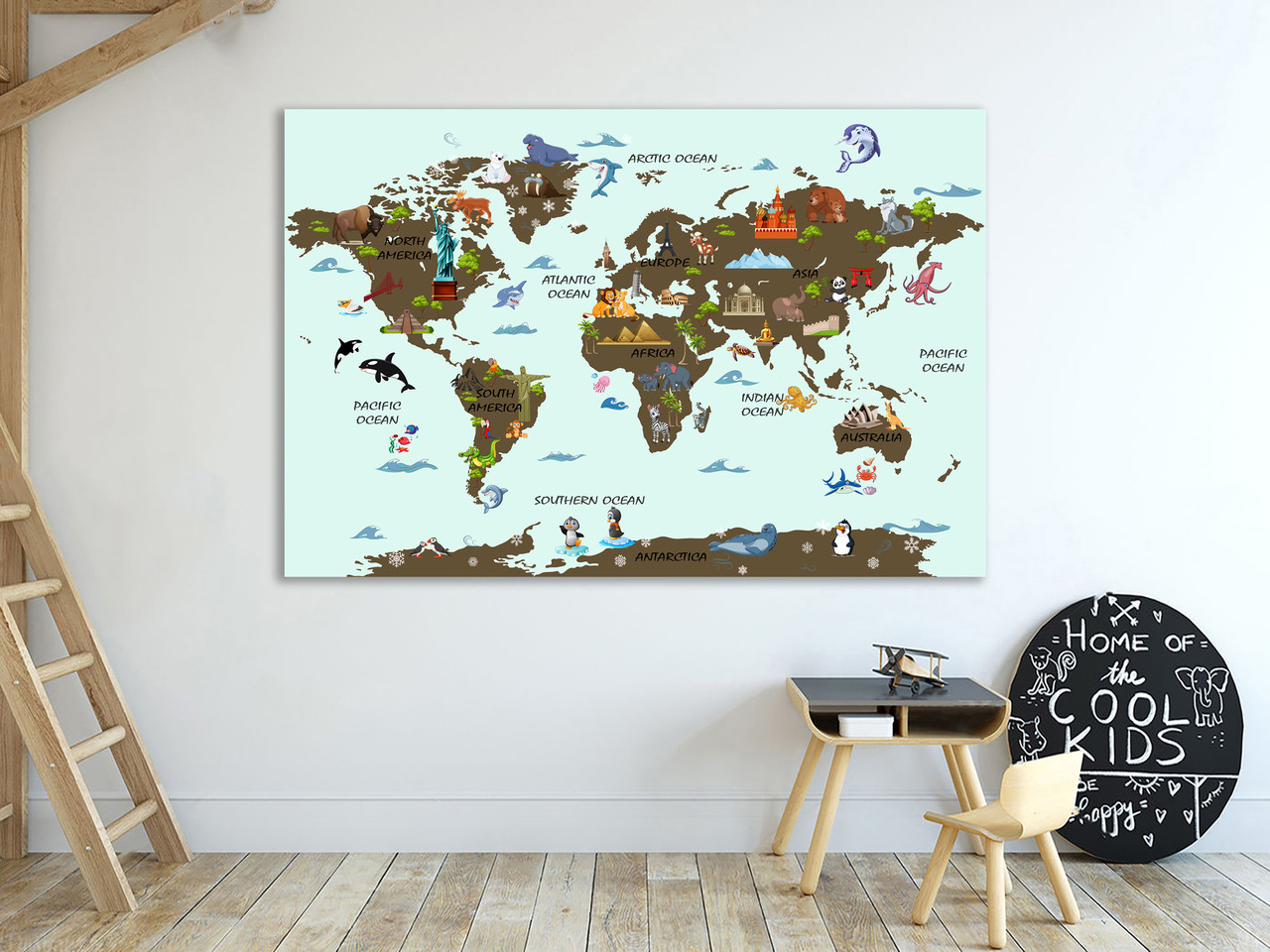 Картина на полотні Карта світу для дітей, велика картина з картою в дитячу кімнату, фото 1
