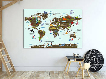 Картина на полотні Карта світу для дітей, велика картина з картою в дитячу кімнату