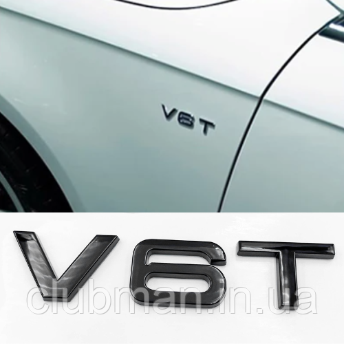 Емблема наклейка V6T Audi (Ауді) - Чорний глянець 85x18 mm