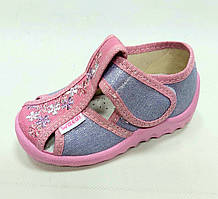 Дитяче текстильне взуття, туфлі, сандалі, тапочки для дівчинки тм"Валді", розмір 21 - 13.5, рожево-блакитні.