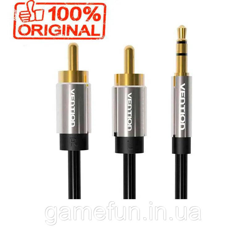 Кабель аудио jack 3.5 mm 2 RCA (тюльпаны) (1 м) Vention Оригинал - фото 1 - id-p426120749