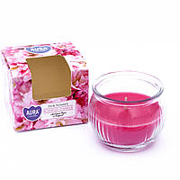 Свічка ароматична з запахом Pink Flowers Рожеві квіти 18 годин у склі для дому Bispol