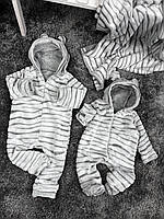 Ромпер - комбінезон з капюшоном Махровий дитячий чоловічок - сліп для новонароджених від 0 до 18 місяці Велсофт