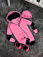 Ромпер - комбинезон Трехнитка на флисе с капюшоном детский человечек - слип Розовый