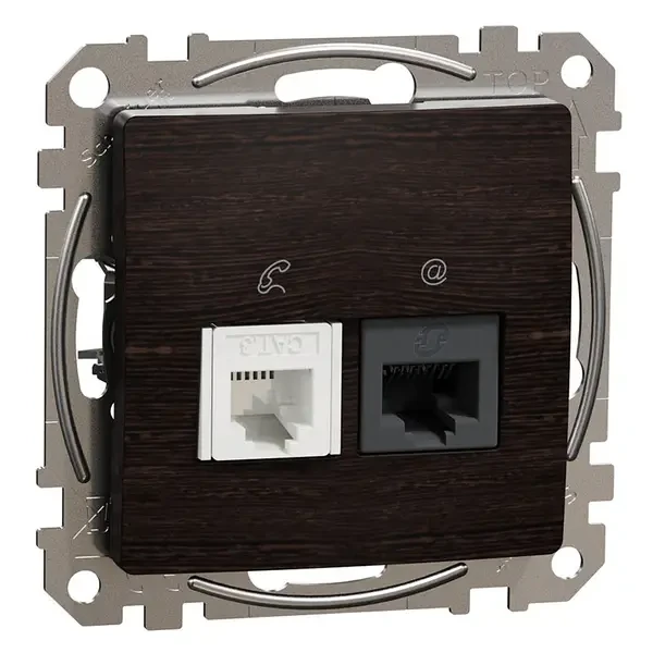 Розетка телекомунікаційна RJ45+RJ11 6UTP SE Sedna Elements венге