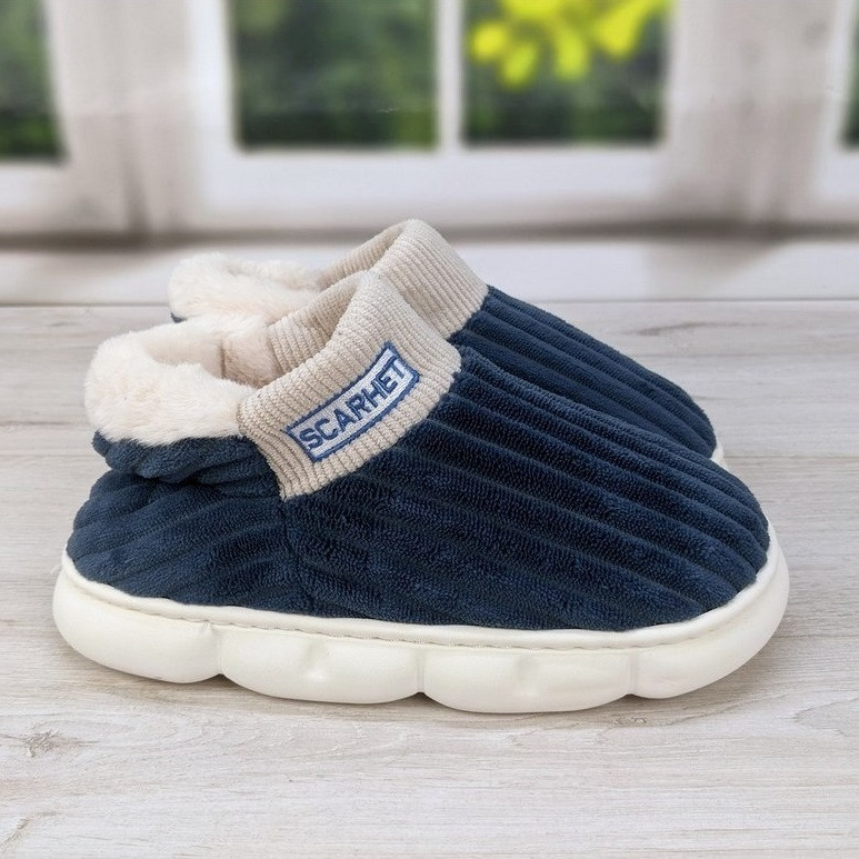 Тапочки чуні жіночі високі сині на хутрі 3687