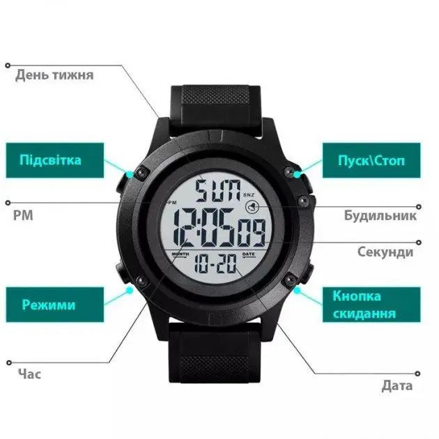 Армійський годинник протиударний SKMEI 1508BKWT BLACK, Водонепроникний годинник, Годинники TK-205 для чоловіка
