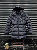 Мужская зимняя парка Nike синяя до -20*С Куртка Найк удлиненная Пуховик с капюшоном теплый (B)