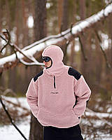 Мужское плюшевое худи OGONPUSHKA Force розовое кенгуру с капюшоном ниндзя Толстовка Тедди утеплённая L (B)