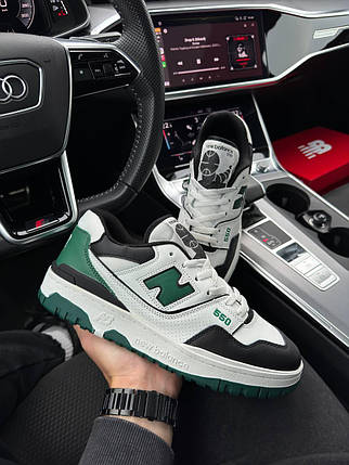 Чоловічі кросівки New Balance 550 Low White Green Black Кеди Нью Беланс 550 білі шкіряні демісезонні, фото 1