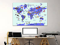 Карта мира в детскую комнату картина на холсте, картина с принтом для ребенка подростка