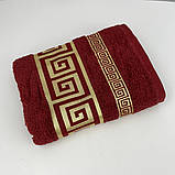 Рушник для обличчя махровий Febo Vip Cotton Grek Туреччина 6389 бордовий 50х90 см, фото 3