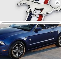 Комплект (2 шт) семетричних емблем (накліпка) MUSTANG FORD (Форд) - Хром + Триколор 78х75 мм, фото 2