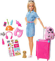 Уценка Игровой набор Барби Путешественница Barbie Travel Doll, Blonde, with Puppy, Stickers